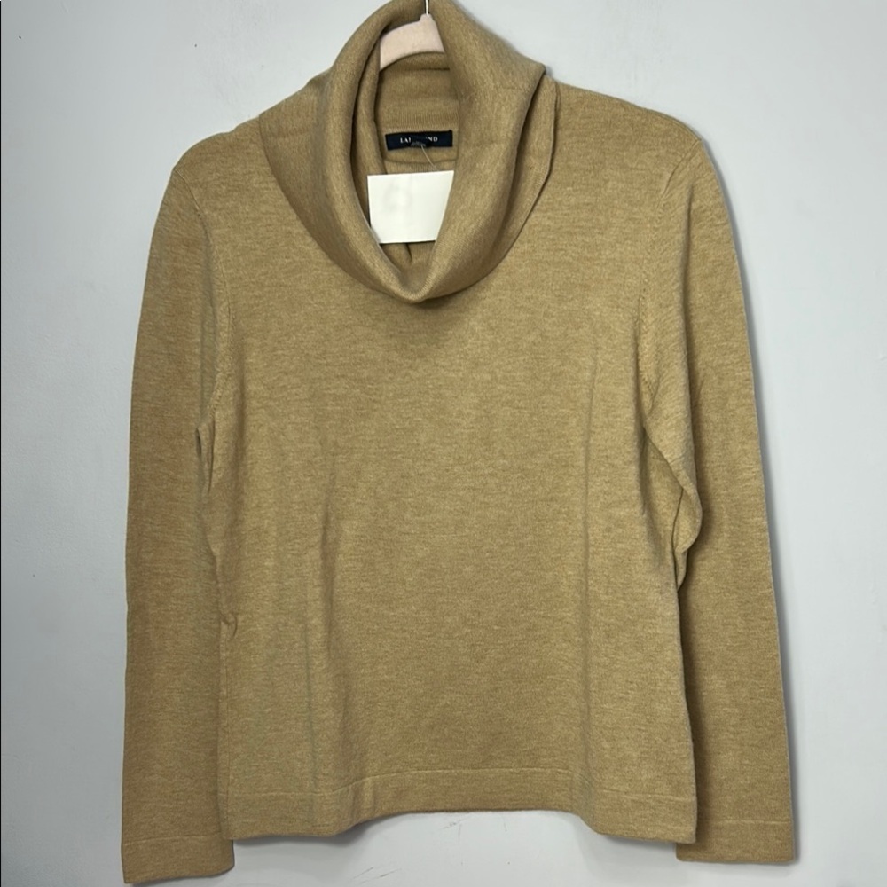 Lands' End Tan Cowl Neck Cashmere Blend Sweater